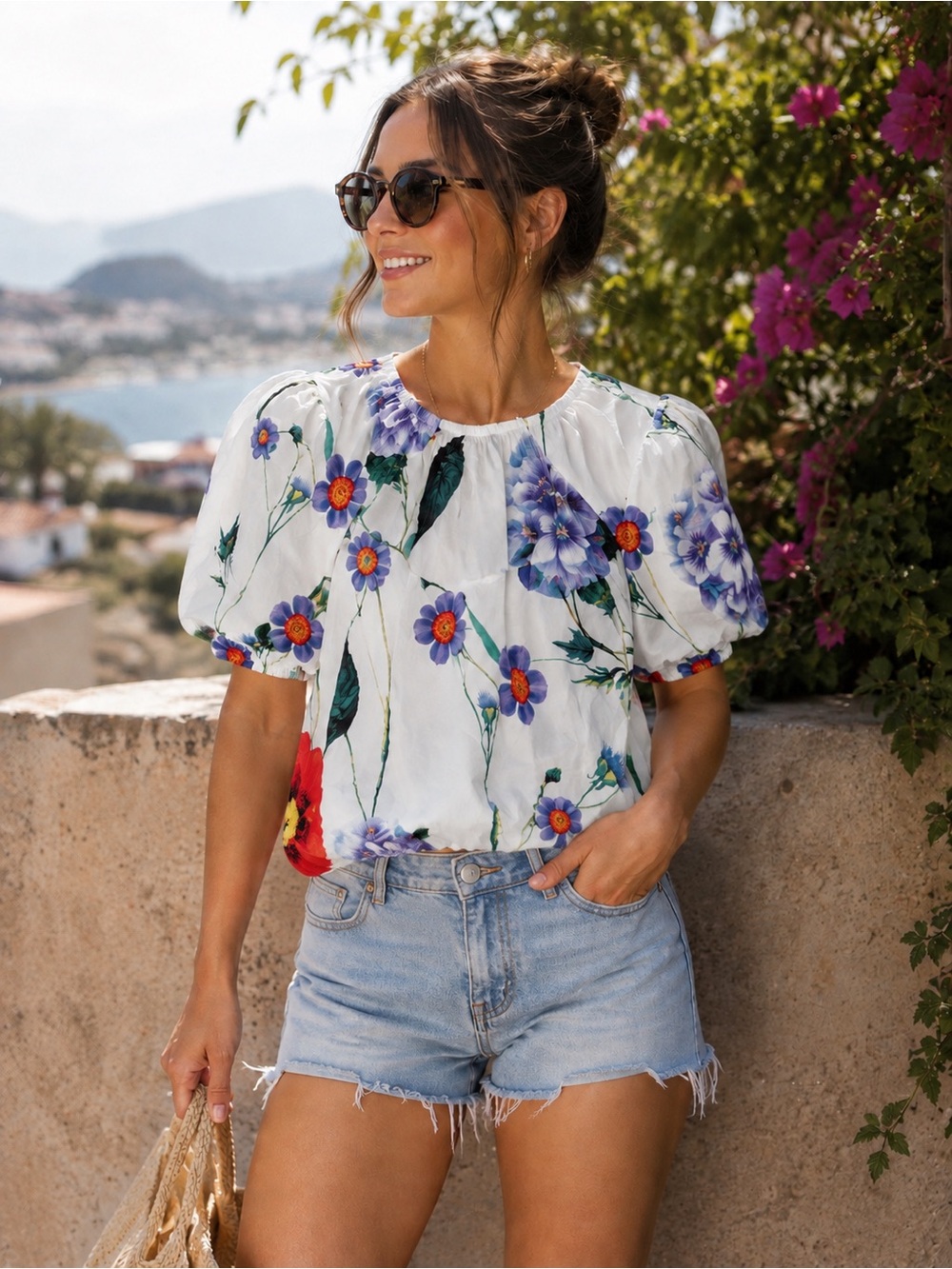 🌺🪻Joie Floral Puff Sleeve Cotton Poplin Blouse | Size S